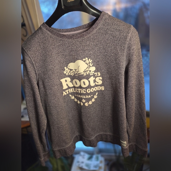 Roots Women's Salt And Pepper Heathered Gray Crewneck Sweater Large 21 in P2P - Picture 1 of 5